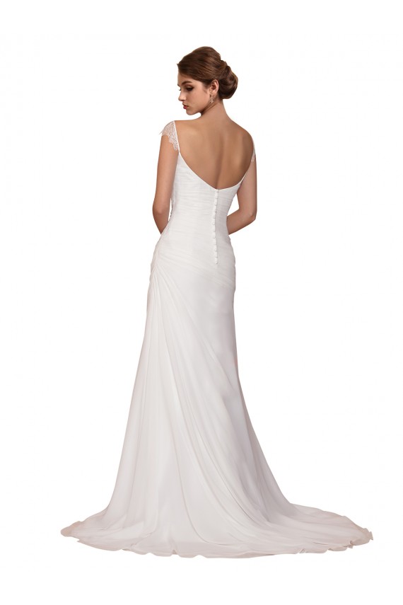 Ivory Sheath V-Neck Sleeveless Chapel Train Wedding Dress York