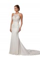V-Back Ivory Sheath High Neck Chapel Train Modern Wedding Dress York