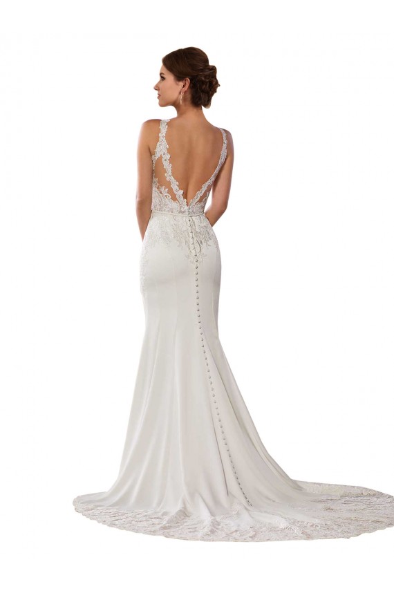 V-Back Ivory Sheath High Neck Chapel Train Modern Wedding Dress York
