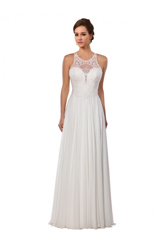 Ivory Sheath Illusion Neck Sleeveless Chapel Train Wedding Dress York