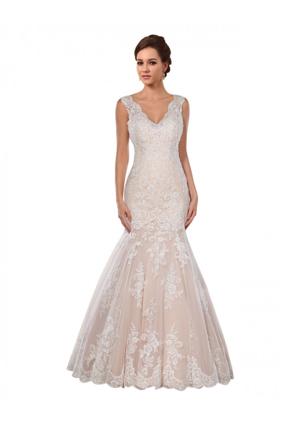 Ivory & Champagne Mermaid V-Neck Chapel Train Modern Wedding Dress York