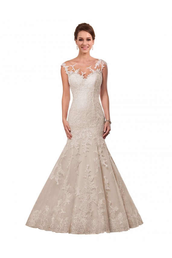 White Mermaid Illusion Neck Chapel Train Wedding Dress York