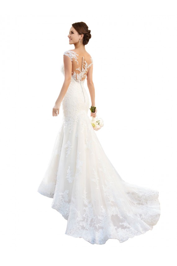 White Mermaid Illusion Neck Chapel Train Wedding Dress York