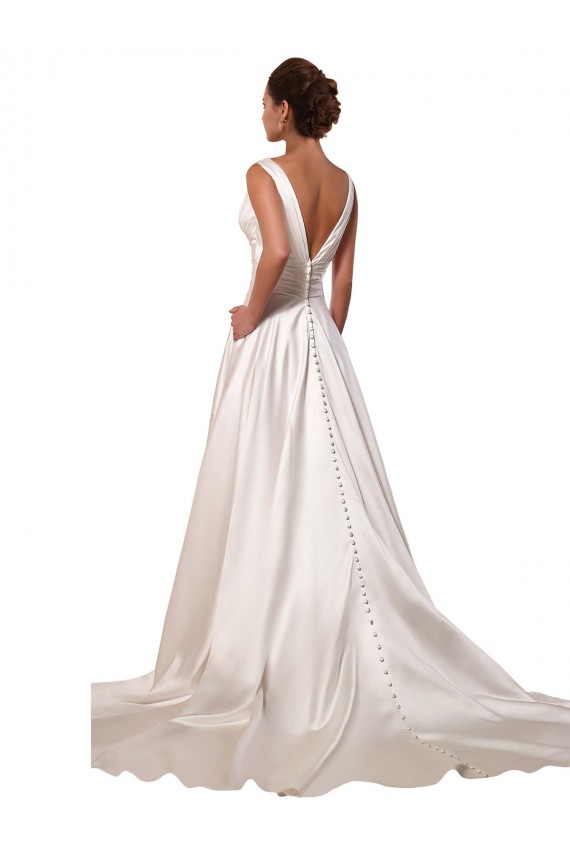 Ivory A-Line V-Neck Sleeveless Chapel Train Wedding Gowns York