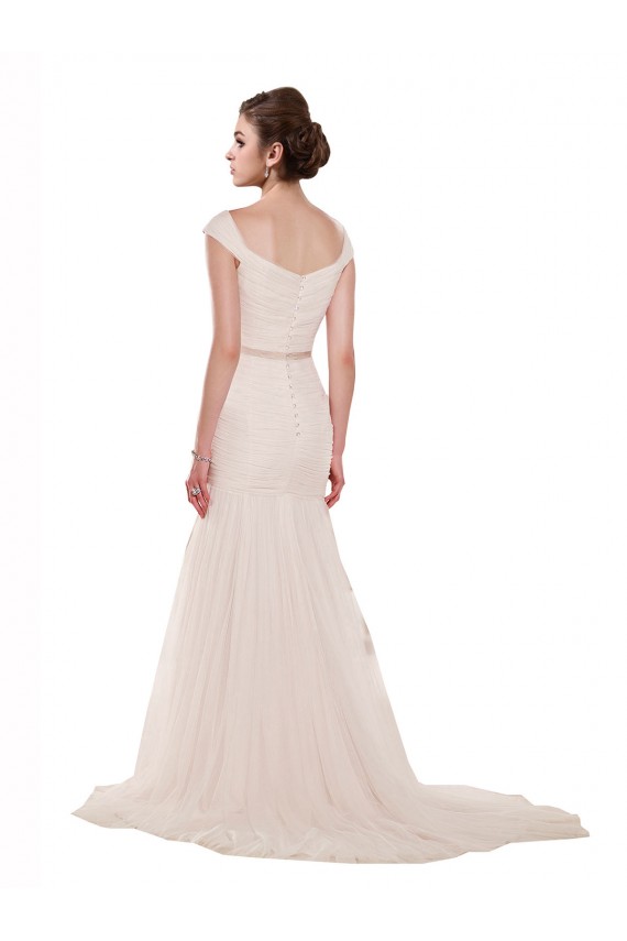 Ivory Mermaid Off the Shoulder Sleeveless Chapel Train Beach Wedding Dress York