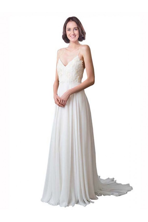 Ivory A-Line V-Neck Chapel Train Beach Wedding Dress York