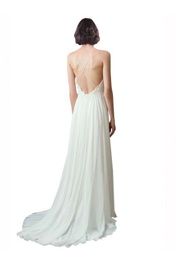 Ivory A-Line V-Neck Chapel Train Beach Wedding Dress York