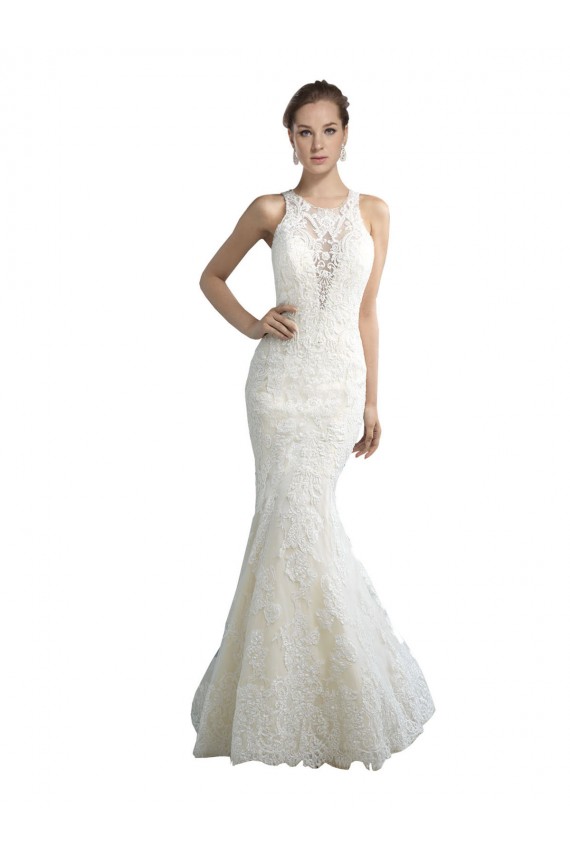 Ivory Mermaid Illusion Neck Chapel Train Beach Wedding Dress York