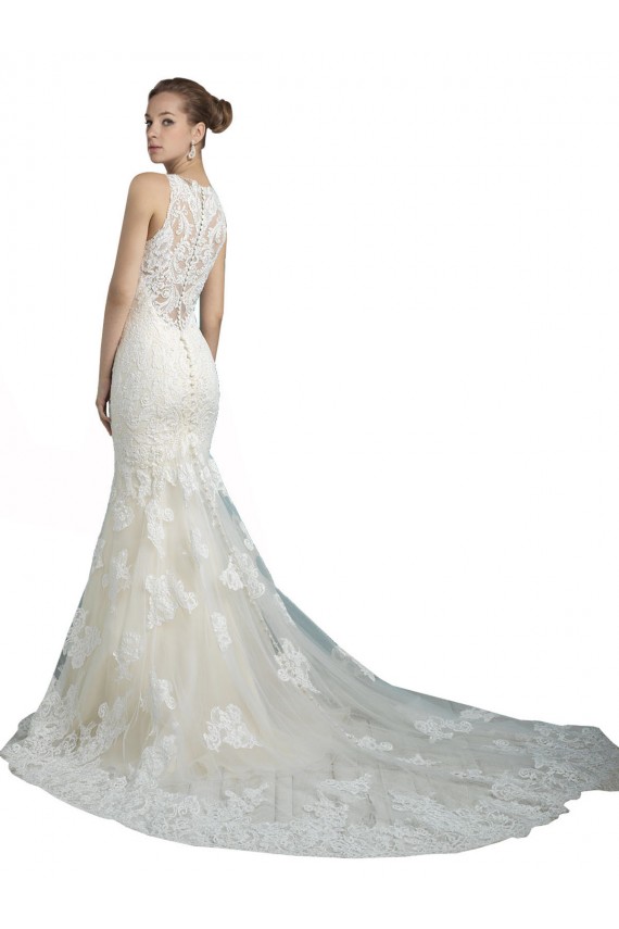 Ivory Mermaid Illusion Neck Chapel Train Beach Wedding Dress York