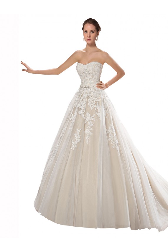 Ivory & Champagne A-Line Strapless Chapel Train Wedding Dress York