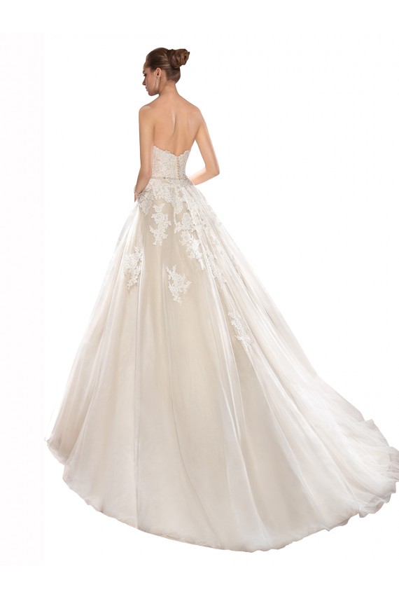 Ivory & Champagne A-Line Strapless Chapel Train Wedding Dress York