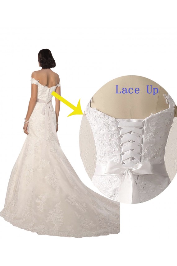 White Mermaid Off the Shoulder Chapel Train Beach Wedding Dress York