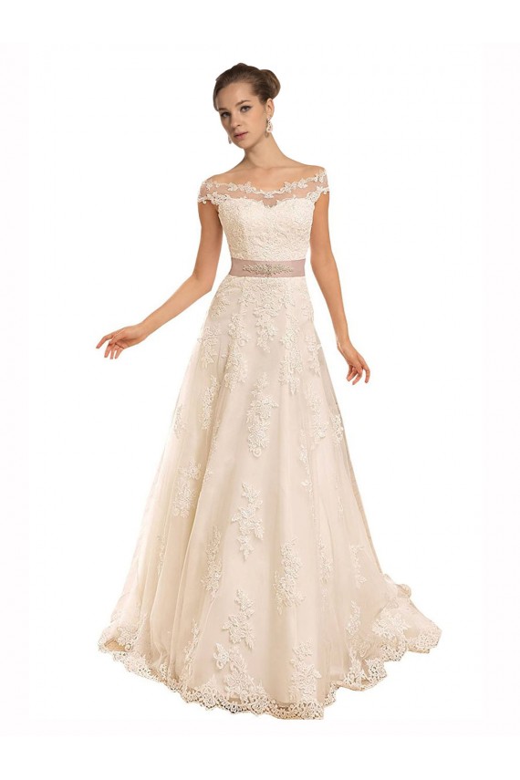 Ivory A-Line Off the Shoulder Chapel Train Beach Wedding Dress York