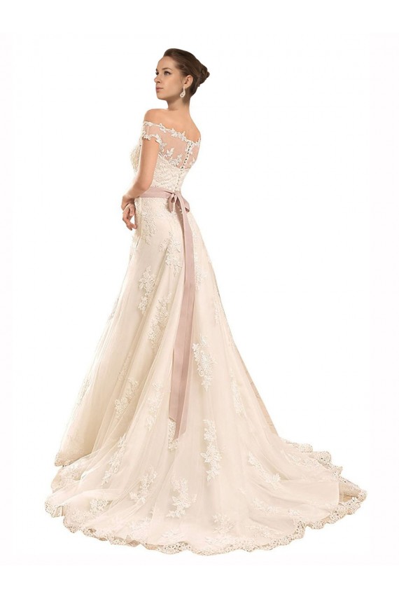 Ivory A-Line Off the Shoulder Chapel Train Beach Wedding Dress York