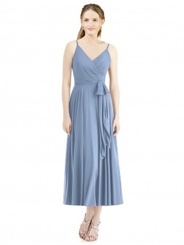 Dusty Blue A-Line Spaghetti Straps Tea Length Bridesmaid Dress York
