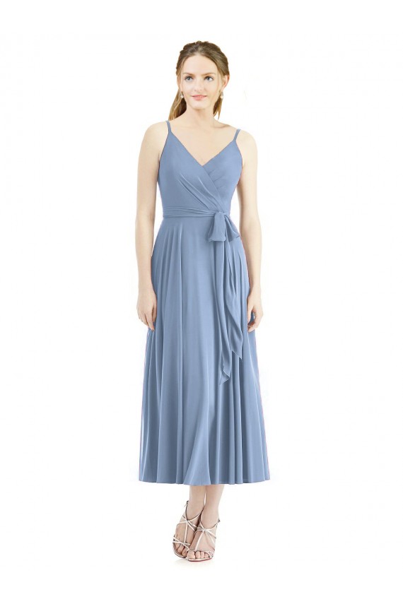 Dusty Blue A-Line Spaghetti Straps Tea Length Bridesmaid Dress York