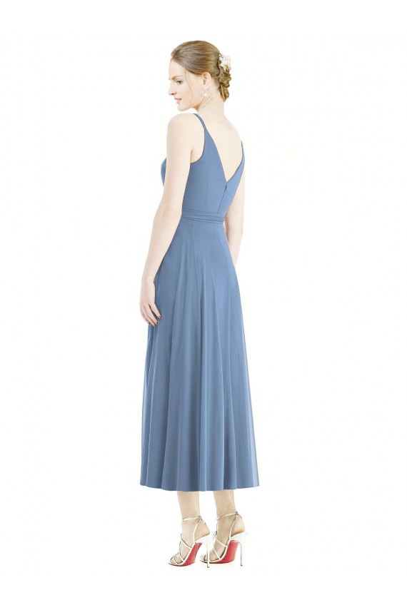 Dusty Blue A-Line Spaghetti Straps Tea Length Bridesmaid Dress York