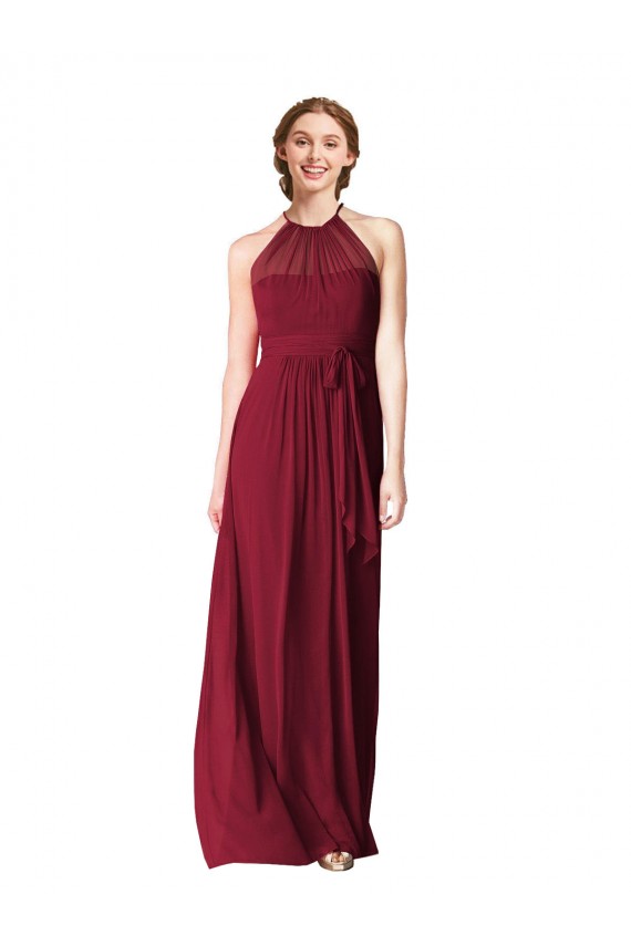 Burgundy A-Line Halter Neck Long Evening Gowns / Bridesmaid Dresses York