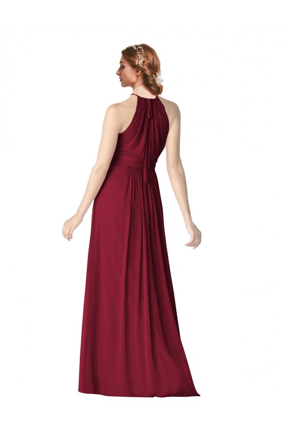 Burgundy A-Line Halter Neck Long Evening Gowns / Bridesmaid Dresses York