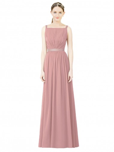 Dusty Pink A-Line High Neck Long Bridesmaid Dress York