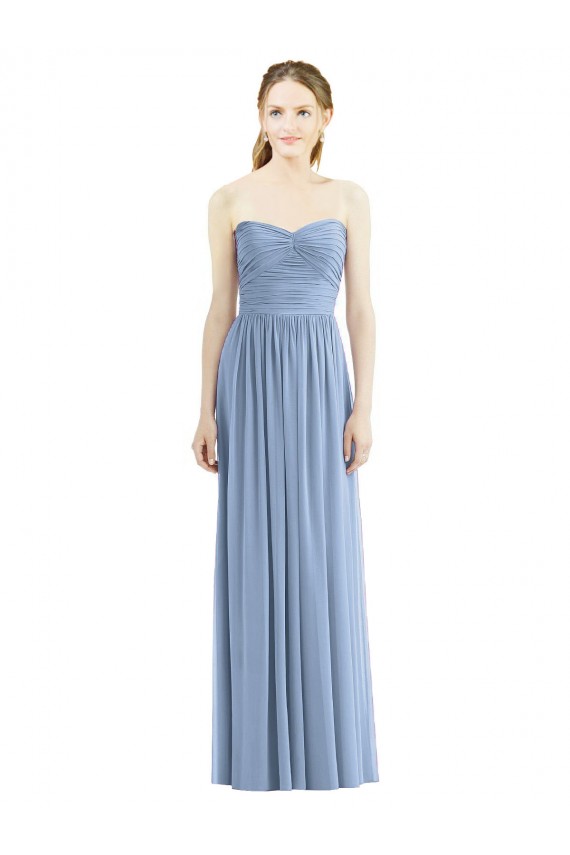 Dusty Blue A-Line Strapless Long Bridesmaid Gowns York
