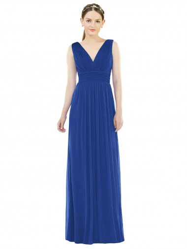 Royal Blue A-Line V-Neck Long Bridesmaid Gowns York