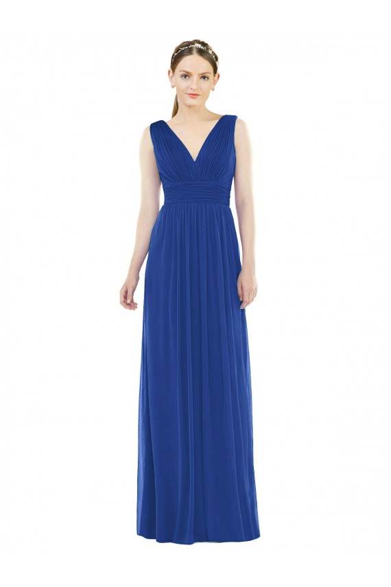 Royal Blue A-Line V-Neck Long Bridesmaid Gowns York