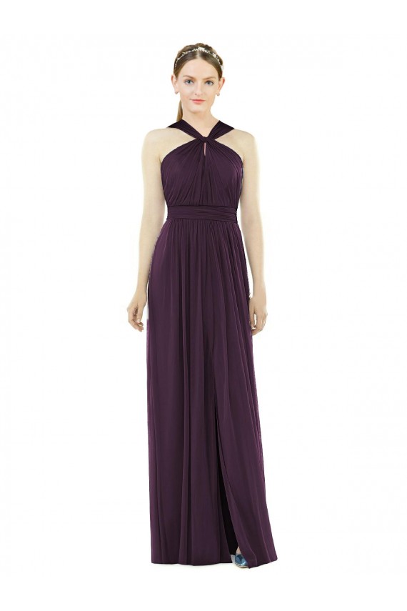 V-Back Grape A-Line Halter Neck Long Semi Formal Evening Dress / Bridesmaid Dress York