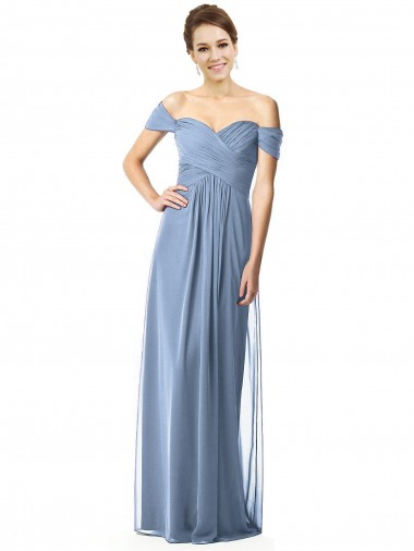 Dusty Blue A-Line Off the Shoulder Long Bridesmaid Dress York