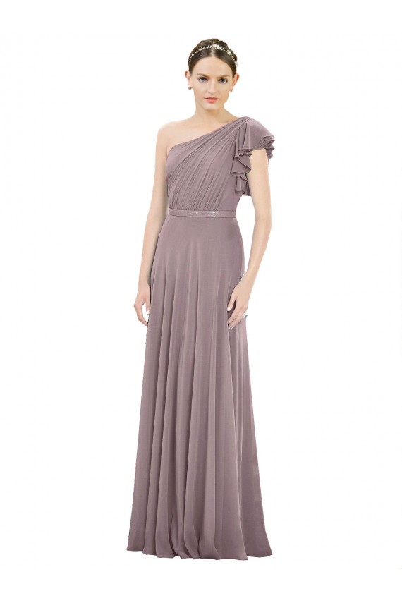 Dusty Rose A-Line One Shoulder Long Bridesmaid Dress York