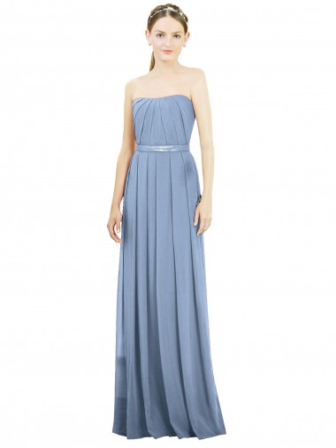 Dusty Blue A-Line Strapless Long Bridesmaid Dress York