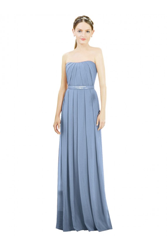 Dusty Blue A-Line Strapless Long Bridesmaid Dress York