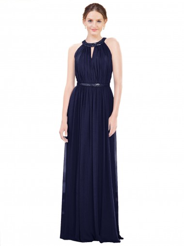 Dark Navy A-Line High Neck Long Bridesmaid Dress / Formal Dress York