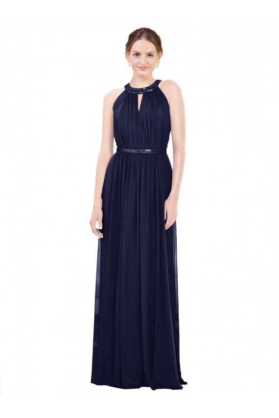 Dark Navy A-Line High Neck Long Bridesmaid Dress / Formal Dress York