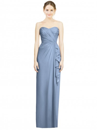 Dusty Blue Sheath Strapless Long Bridesmaid Dress York