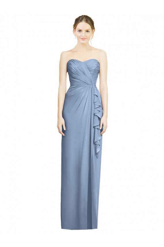 Dusty Blue Sheath Strapless Long Bridesmaid Dress York