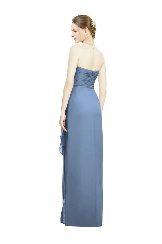 Dusty Blue Sheath Strapless Long Bridesmaid Dress York