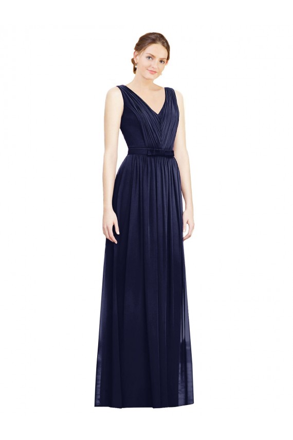 Dark Navy A-Line V-Neck Long Bridesmaid Gowns York