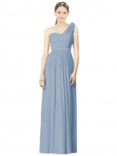 Dusty Blue A-Line One Shoulder Long Bridesmaid Dress York