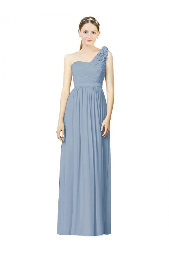 Dusty Blue A-Line One Shoulder Long Bridesmaid Dress York