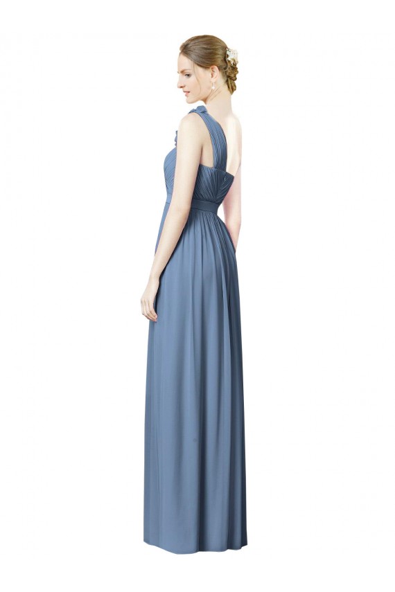 Dusty Blue A-Line One Shoulder Long Bridesmaid Dress York