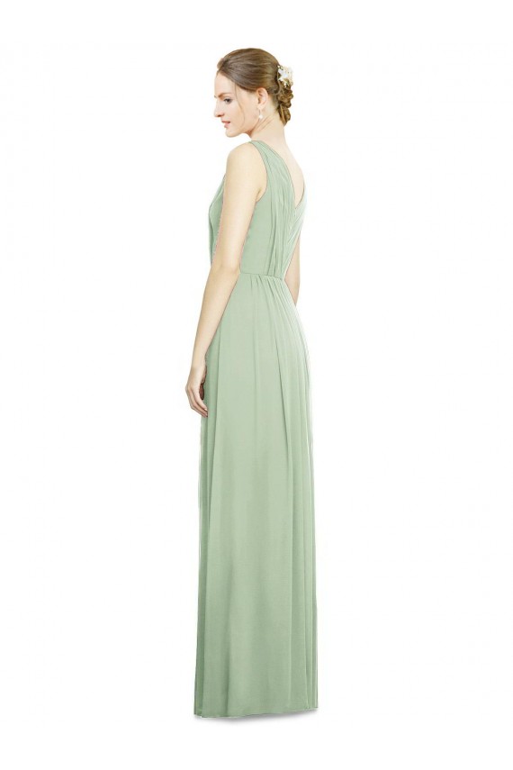 V-Back Sage A-Line V-Neck Long Bridesmaid Dress York