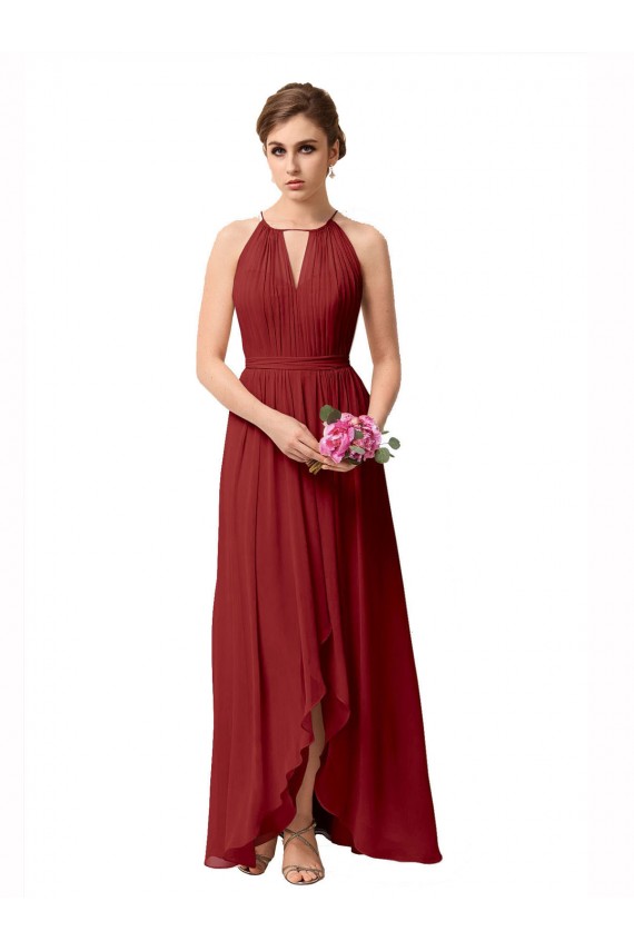 Burgundy A-Line High Neck High Low Bridesmaid Dress York