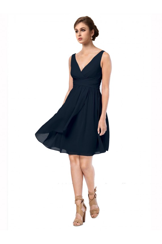 Dark Navy A-Line V-Neck Knee Length Bridesmaid Dress York