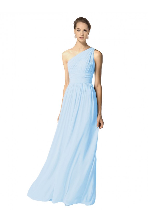 Light Sky Blue A-Line One Shoulder Long Bridesmaid Dress York