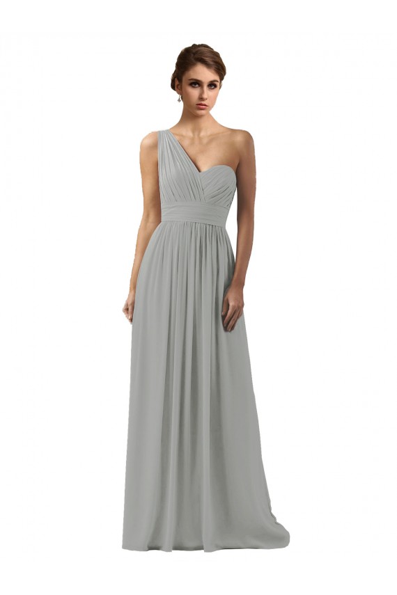 Silver A-Line One Shoulder Long Bridesmaid Dress York