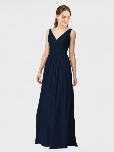 Dark Navy A-Line V-Neck Long Bridesmaid Dresses / Formal Dresses York