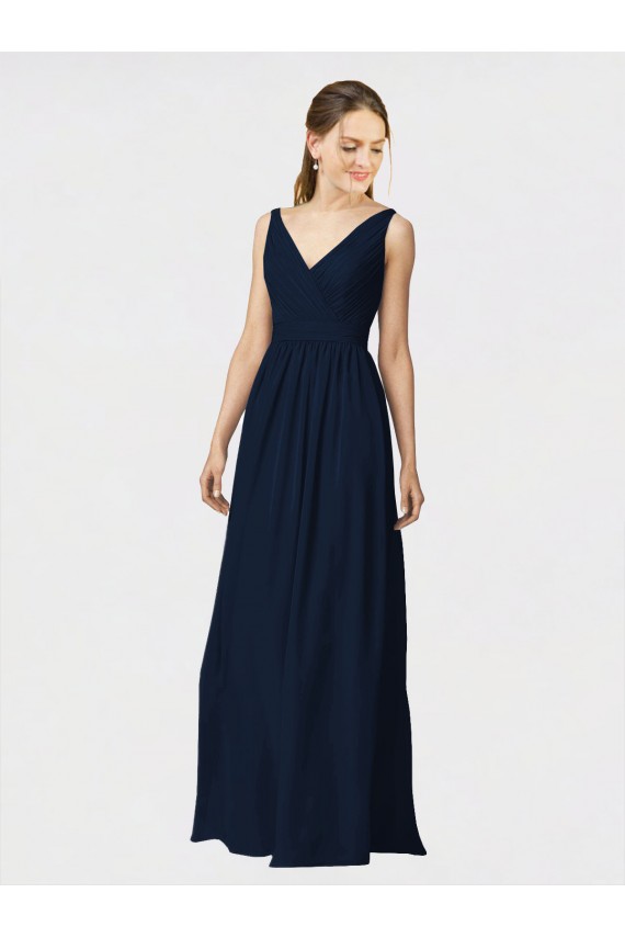 Dark Navy A-Line V-Neck Long Bridesmaid Dresses / Formal Dresses York