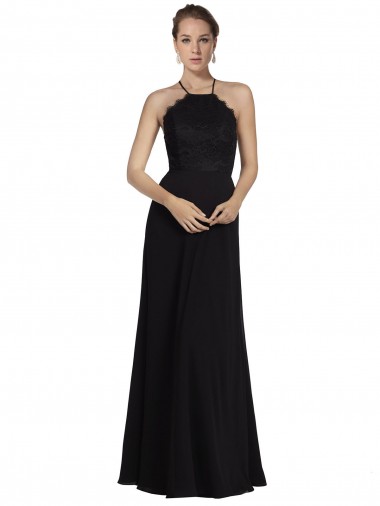 Keyhole Back Black A-Line Halter Neck Long Bridesmaid Gown York