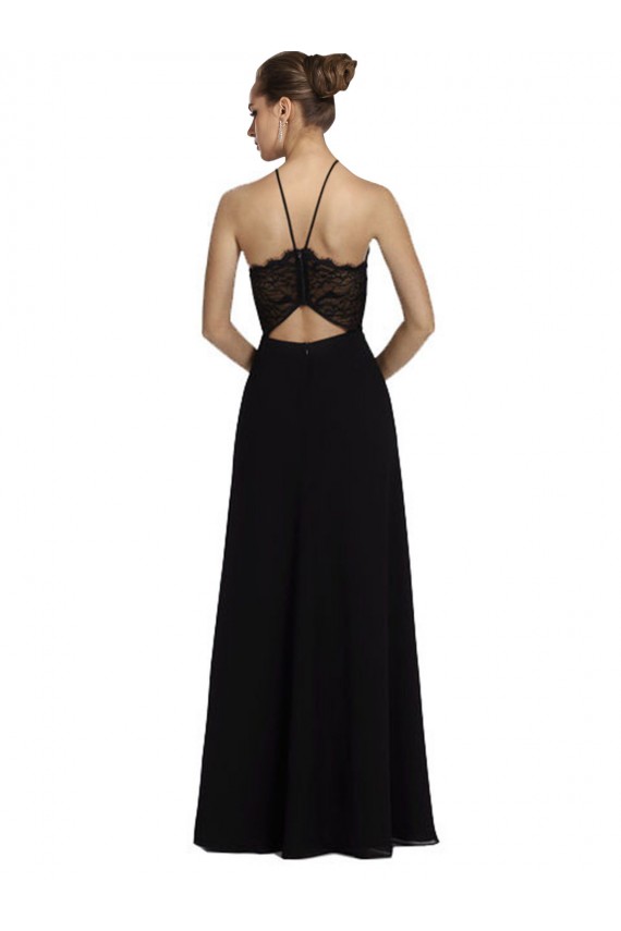 Keyhole Back Black A-Line Halter Neck Long Bridesmaid Gown York